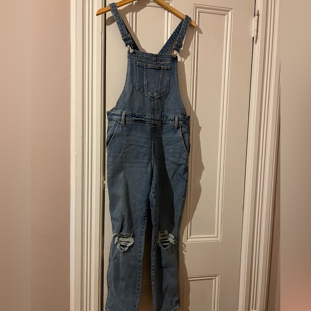 Old Navy Classic Blue Denim Distressed Overalls